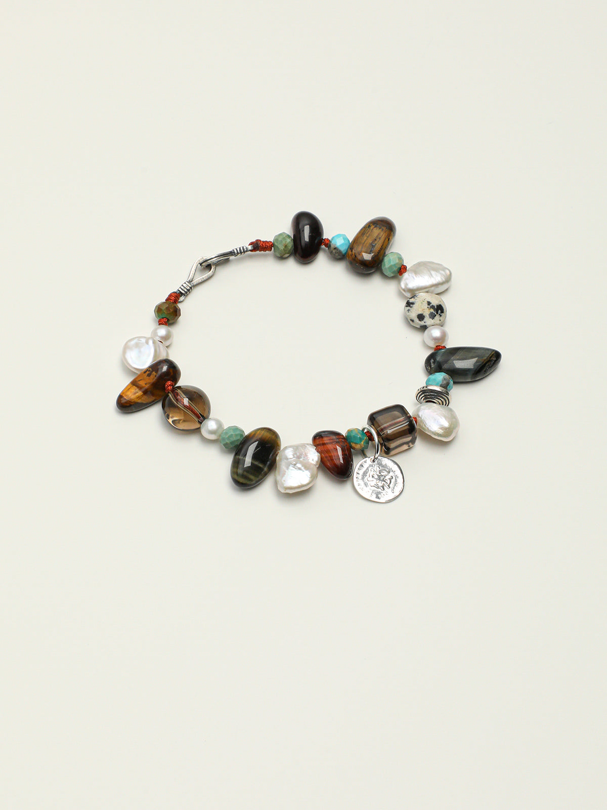 Tiger's Eye & Smoky Quartz Baroque Bracelet — tiger's eye, smoky quartz, phoenix stone, baroque pearl, Thai silver | SENLORE