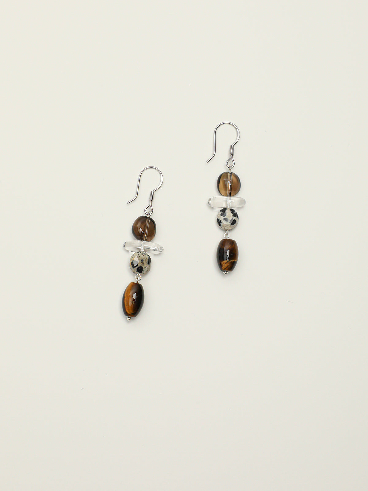 Smoky Quartz & Tiger's Eye Drop Earrings — smoky quartz, tiger's eye, clear quartz, sterling silver | SENLORE