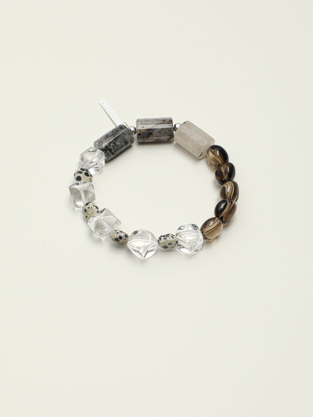 Clear Quartz & Smoky Quartz Disc Bracelet — clear quartz, smoky quartz, black rutilated quartz, sterling silver | SENLORE