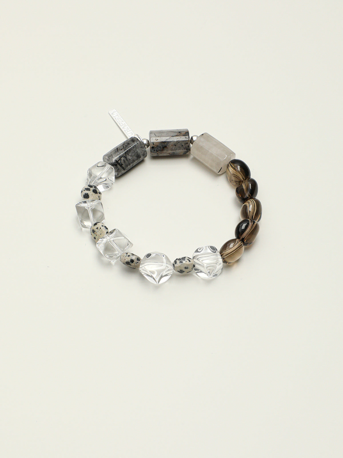Clear Quartz & Smoky Quartz Disc Bracelet — clear quartz, smoky quartz, black rutilated quartz, sterling silver | SENLORE