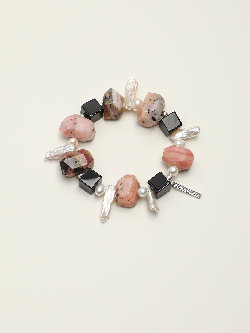 Pink Opal & Baroque Pearl Crystal Bracelet — pink opal, black agate, baroque pearl, seed pearls, sterling silver | SENLORE