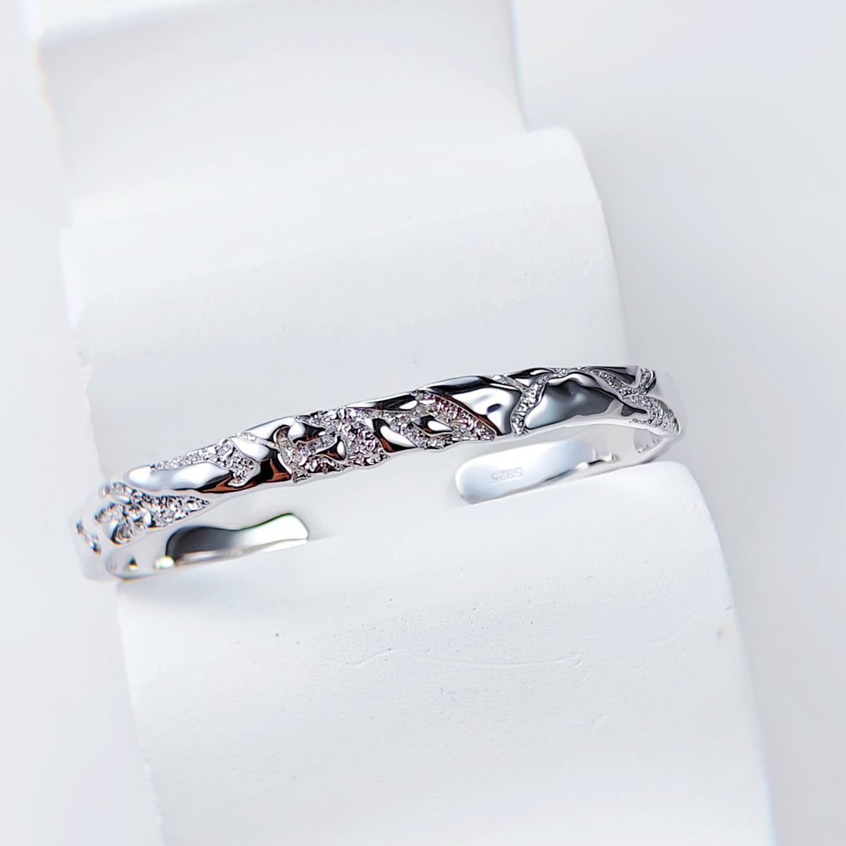 Cracked-Texture Zirconia Bangle — Cubic Zirconia & Sterling Silver | SENLORE