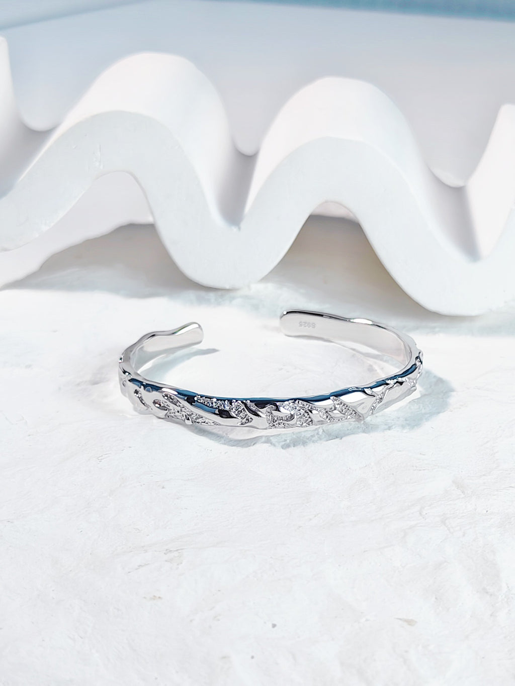Cracked-Texture Zirconia Bangle — Cubic Zirconia & Sterling Silver | SENLORE