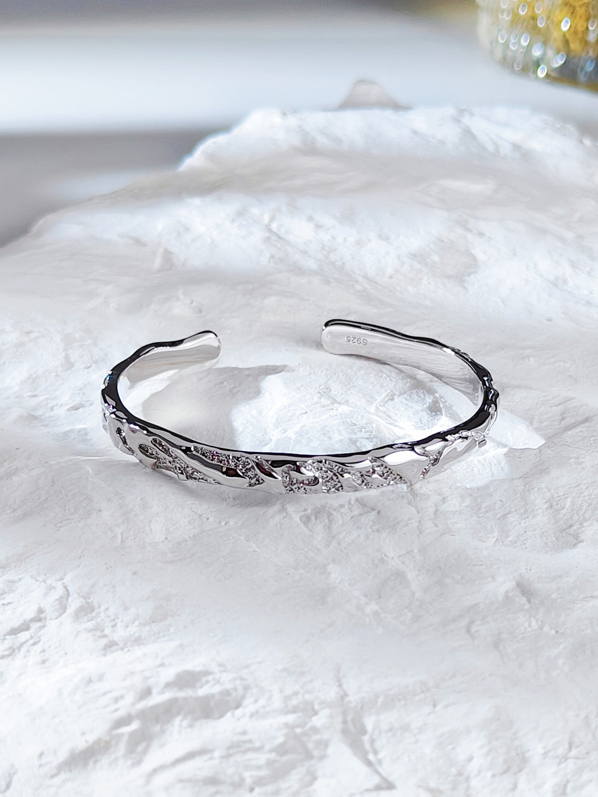 Cracked-Texture Zirconia Bangle — Cubic Zirconia & Sterling Silver | SENLORE