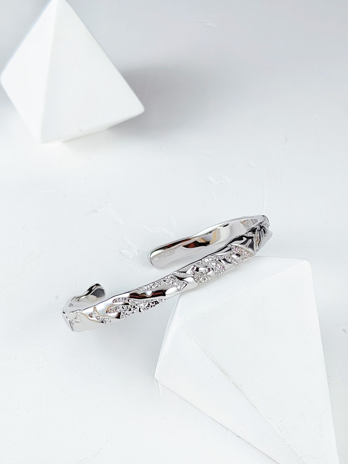Cracked-Texture Zirconia Bangle — Cubic Zirconia & Sterling Silver | SENLORE