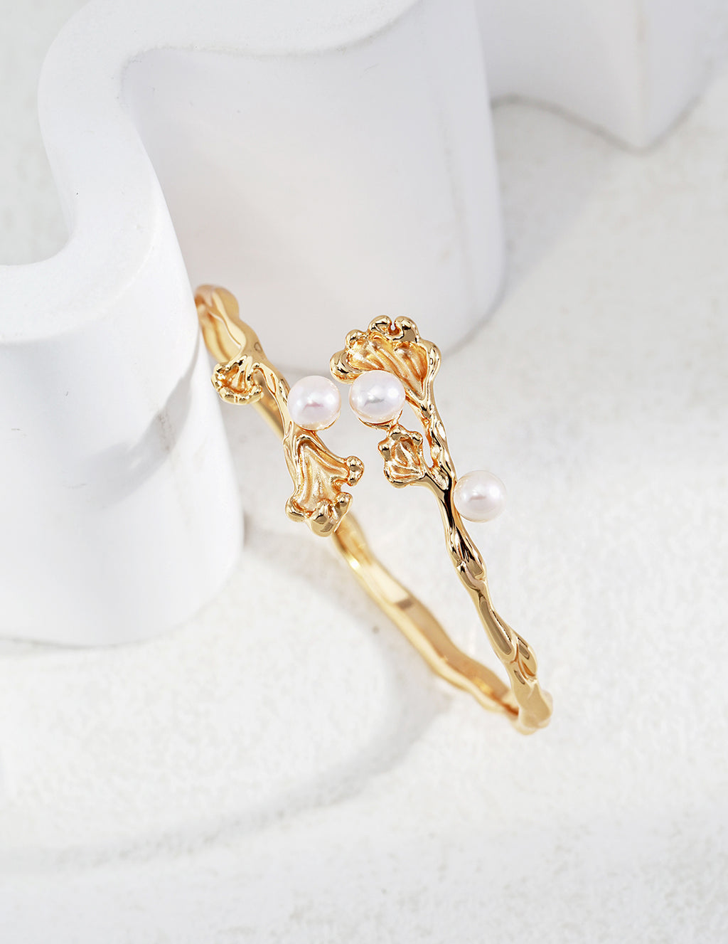 Ocean Wave Pearl Bangle — Sterling Silver, 18K Gold Vermeil, natural freshwater pearl | SENLORE