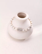 Iris Barrel Pearl Bracelet — Sterling Silver, 18K Gold Vermeil, cubic zirconia, natural freshwater pearl | SENLORE
