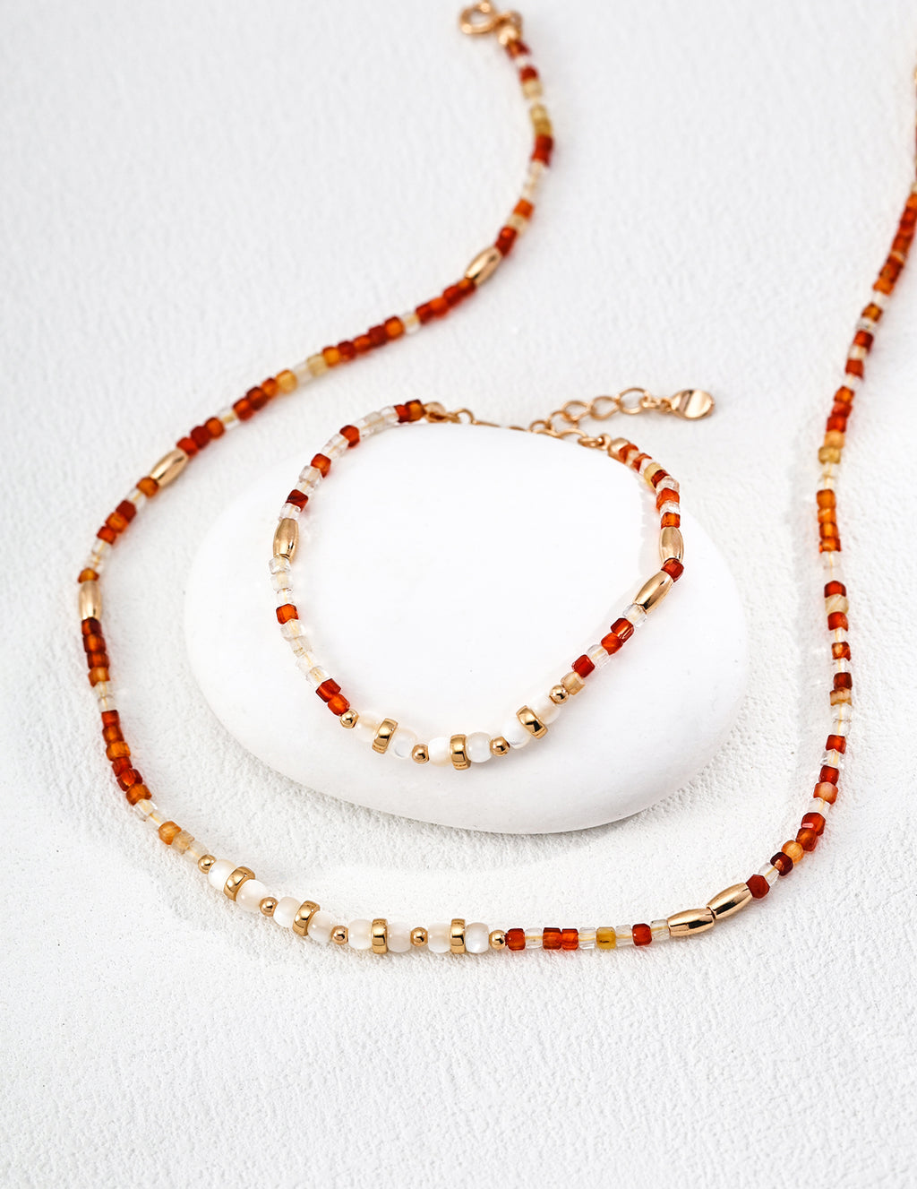 Red Agate Mother-of-Pearl Necklace — 18K Gold Vermeil, red agate, mother-of-pearl bead | SENLORE