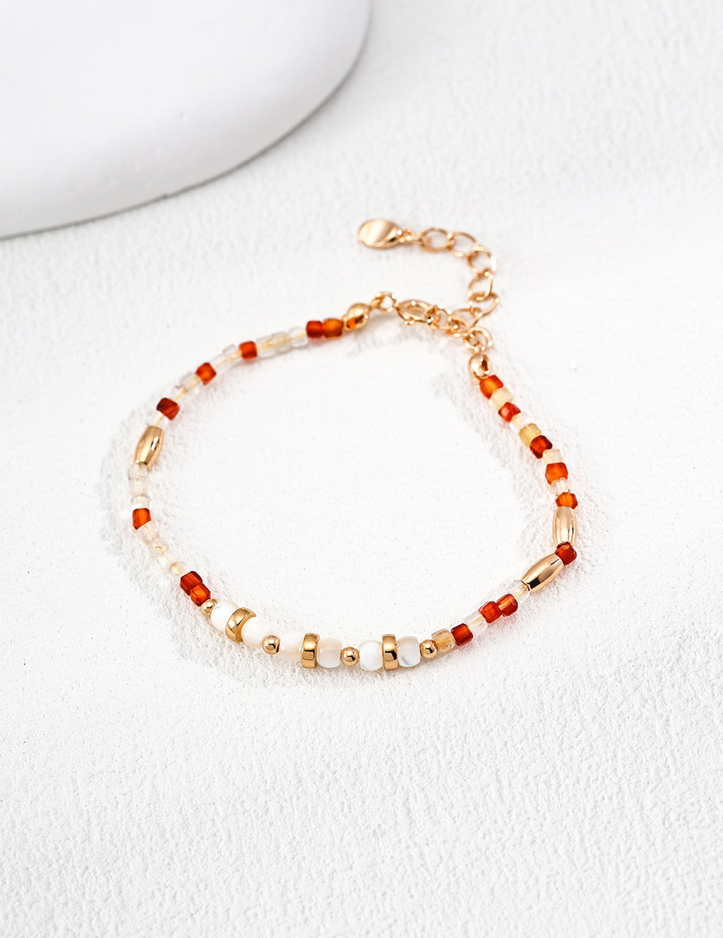 Red Agate Mother-of-Pearl Necklace — 18K Gold Vermeil, red agate, mother-of-pearl bead | SENLORE