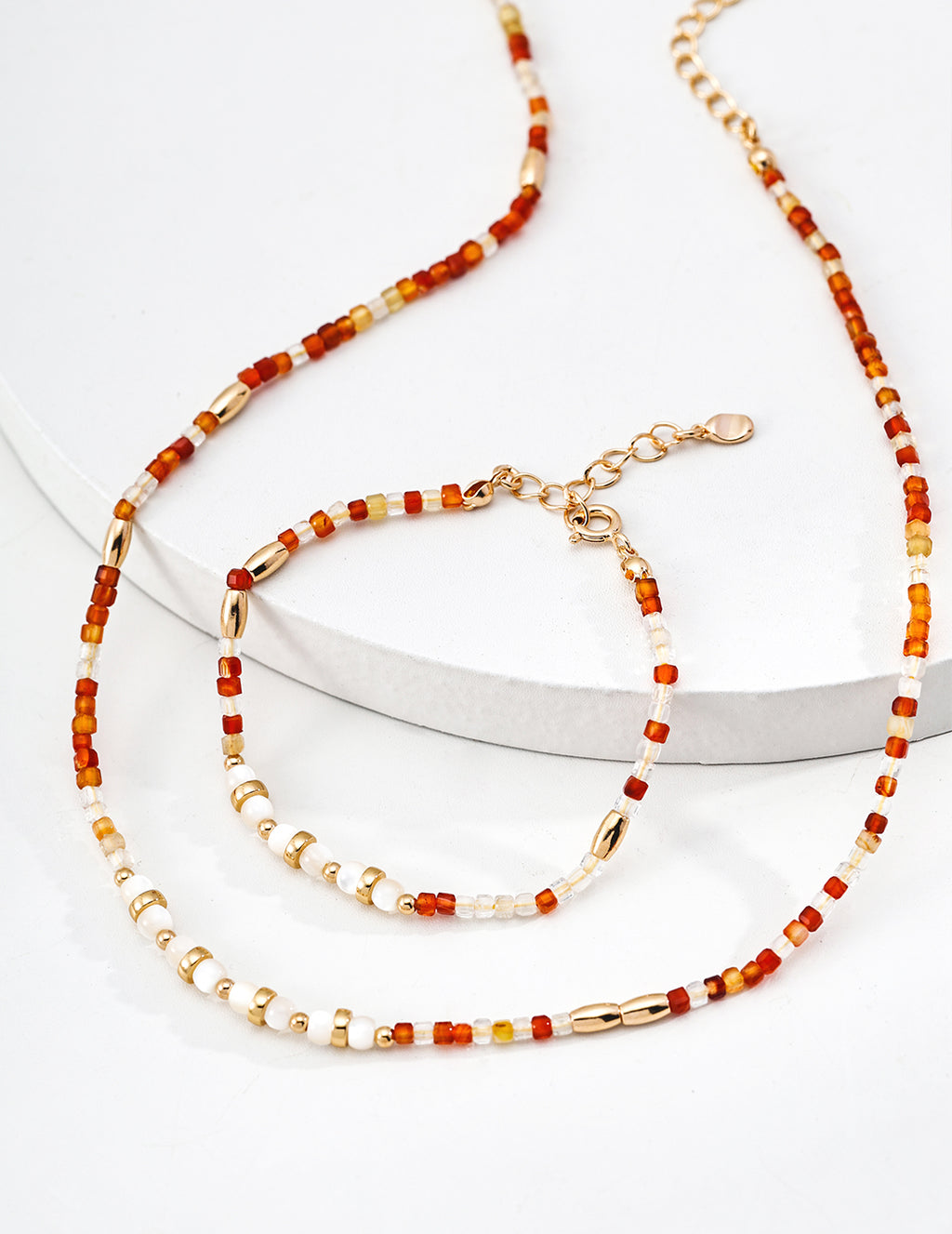 Red Agate Mother-of-Pearl Necklace — 18K Gold Vermeil, red agate, mother-of-pearl bead | SENLORE