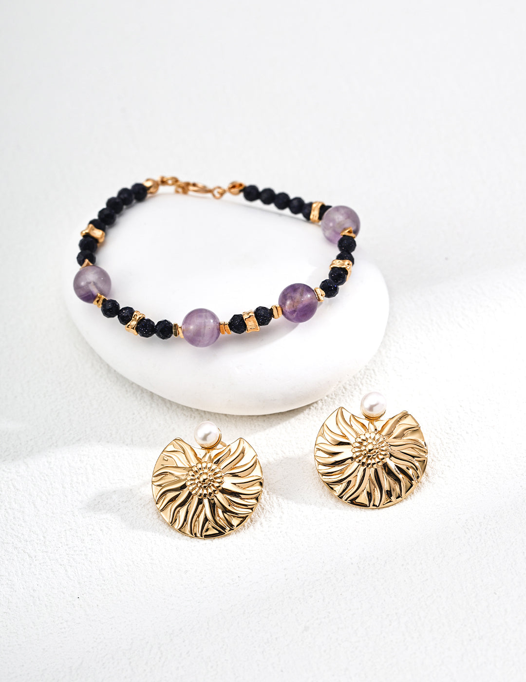 Lavender Amethyst Blue Goldstone Bracelet — 18K Gold Vermeil, amethyst, blue goldstone | SENLORE