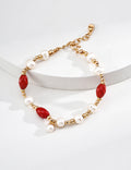 Cinnabar Pearl Protection Bracelet — 18K Gold Vermeil, cinnabar | SENLORE