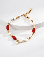 Cinnabar Pearl Protection Bracelet — 18K Gold Vermeil, cinnabar | SENLORE