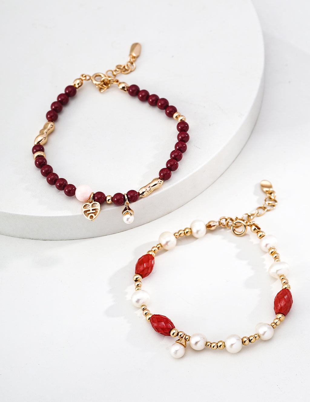 Cinnabar Pearl Protection Bracelet — 18K Gold Vermeil, cinnabar | SENLORE