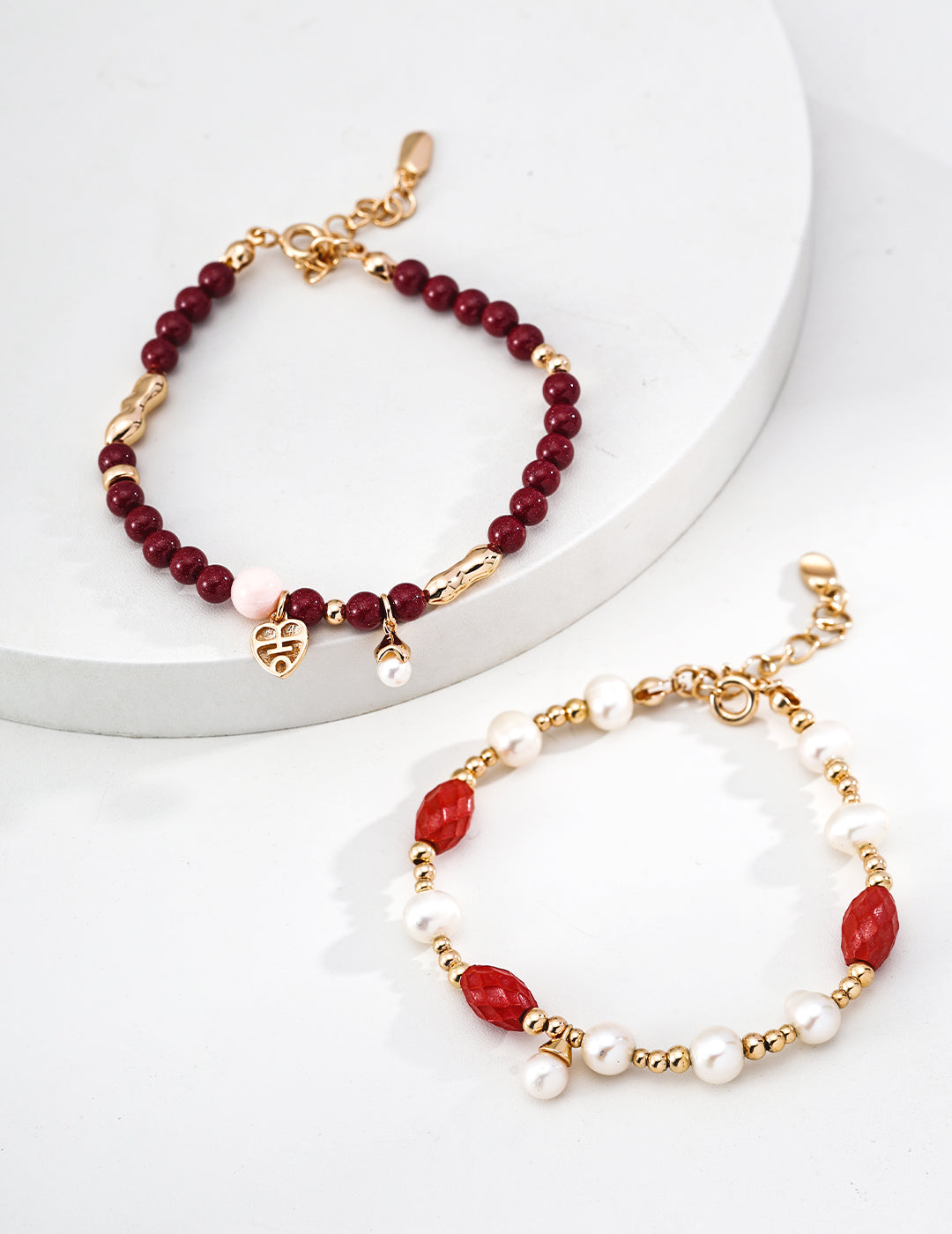 Cinnabar Pearl Protection Bracelet — 18K Gold Vermeil, cinnabar | SENLORE