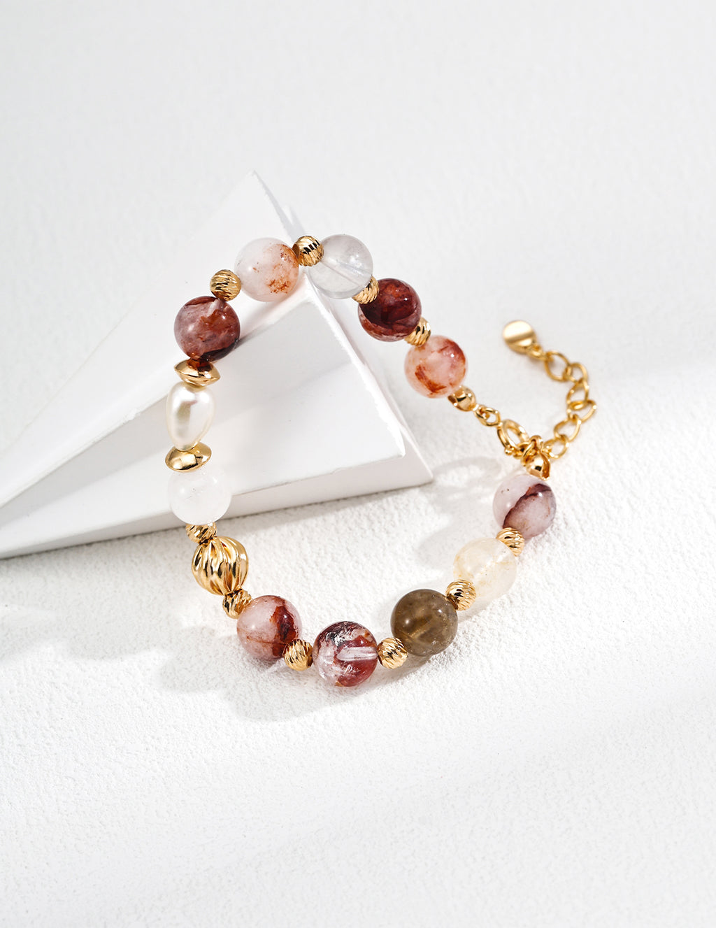 Twist Red Crystal Pearl Bracelet — 18K Gold Vermeil, natural freshwater pearl, red flower crystal | SENLORE