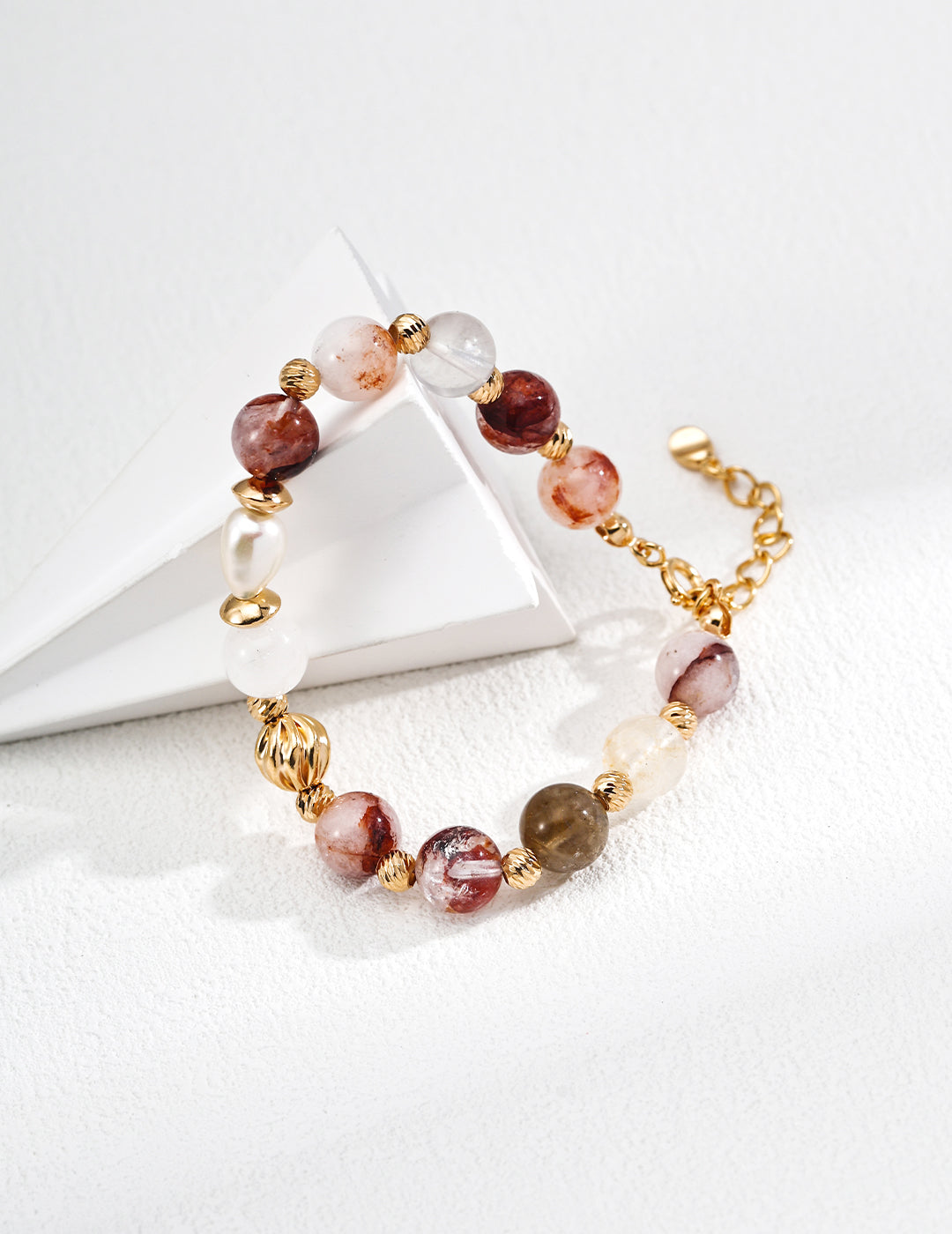 Twist Red Crystal Pearl Bracelet — 18K Gold Vermeil, natural freshwater pearl, red flower crystal | SENLORE