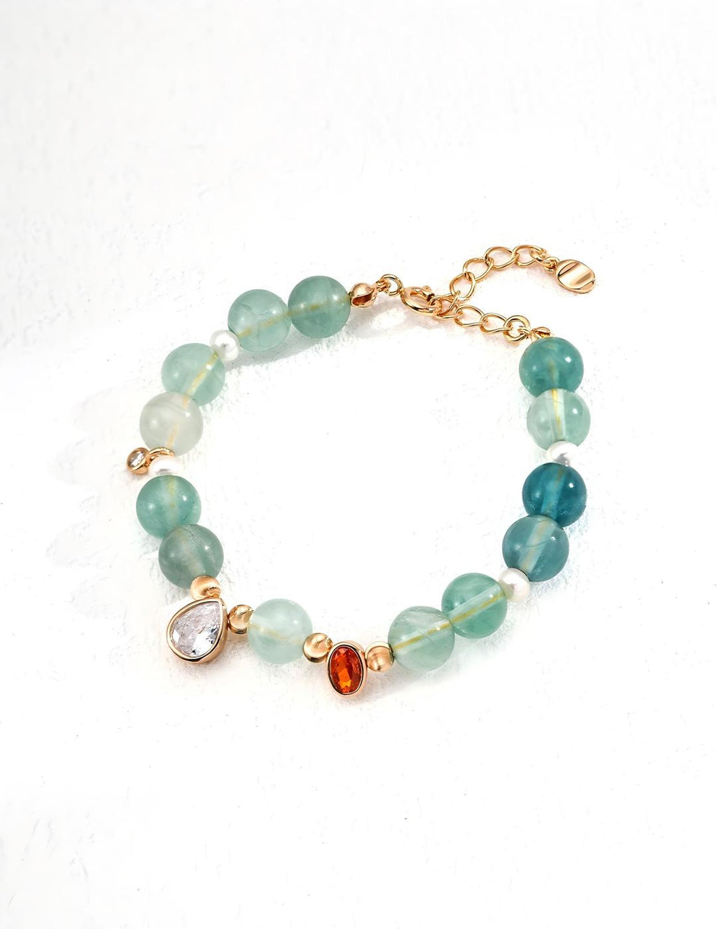 Green Fluorite Zircon Pearl Bracelet — 18K Gold Vermeil, natural freshwater pearl, cubic zirconia, green fluorite | SENLORE