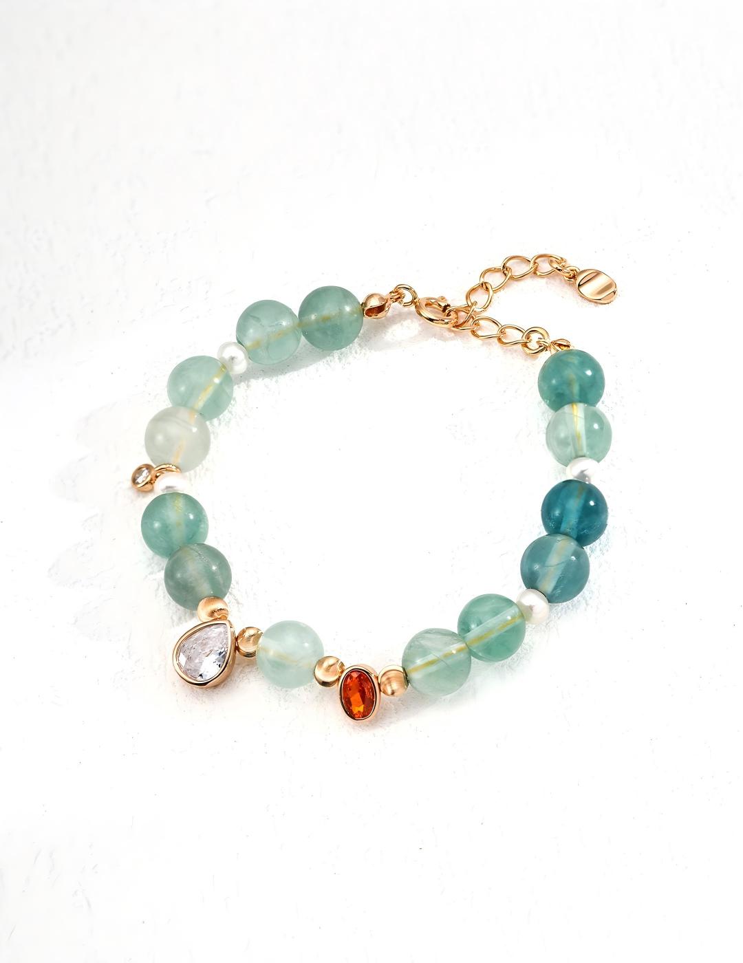 Green Fluorite Zircon Pearl Bracelet — 18K Gold Vermeil, natural freshwater pearl, cubic zirconia, green fluorite | SENLORE