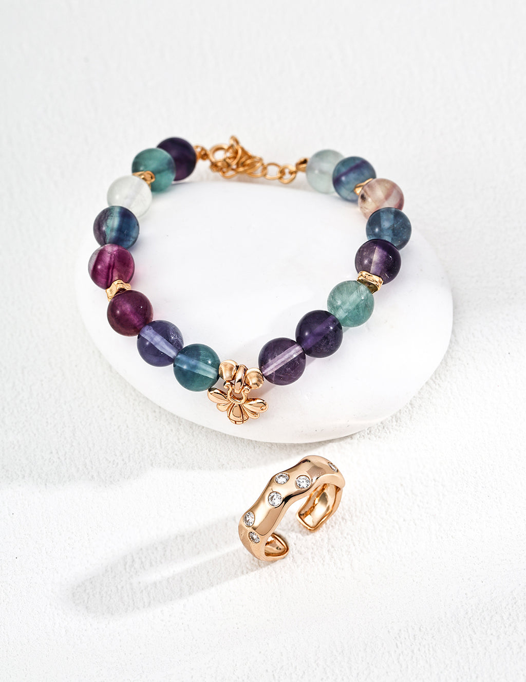 Multicolor Fluorite Bracelet — 18K Gold Vermeil, fluorite | SENLORE