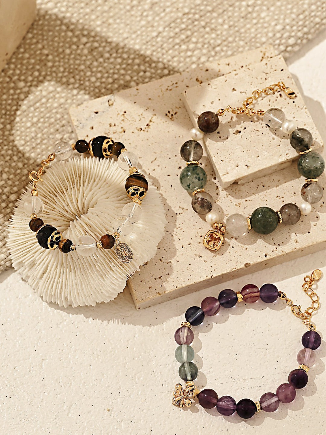 Multicolor Fluorite Bracelet — 18K Gold Vermeil, fluorite | SENLORE