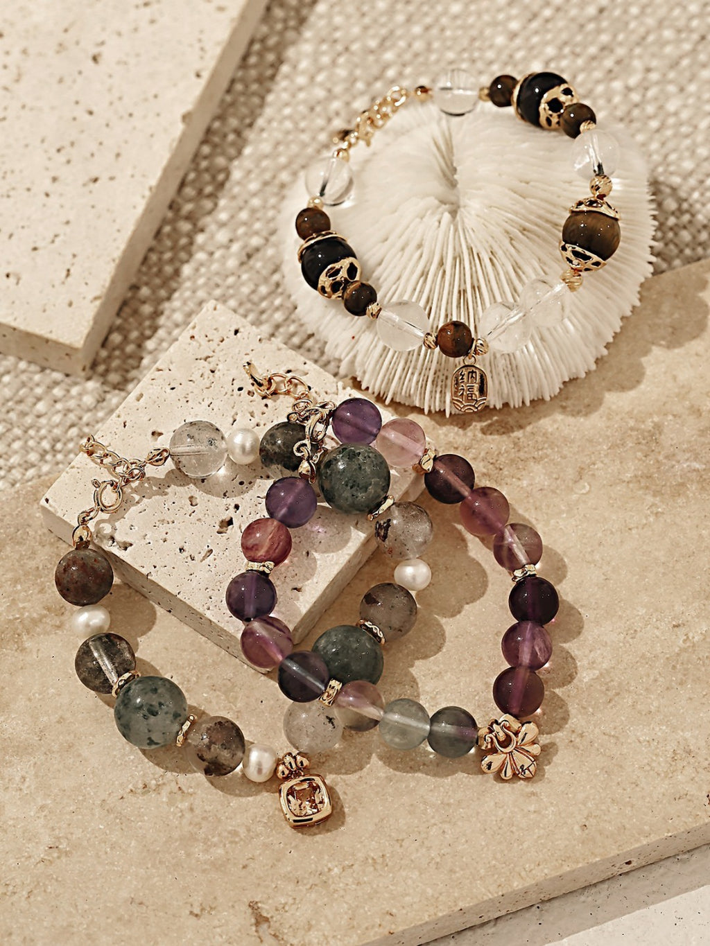 Multicolor Fluorite Bracelet — 18K Gold Vermeil, fluorite | SENLORE