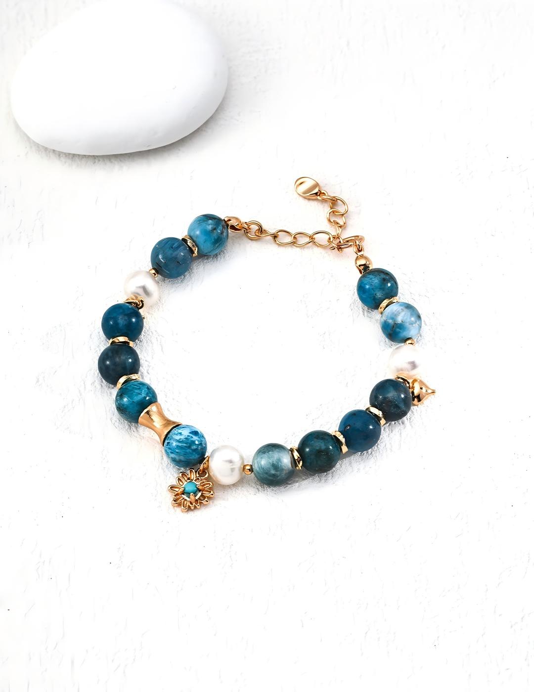 Pearl Blue Turquoise Bracelet — 18K Gold Vermeil, natural freshwater pearl, blue turquoise, turquoise | SENLORE