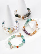 Clear Quartz Floral Glass Bracelet — 18K Gold Vermeil, clear quartz, blue glass flower bead | SENLORE