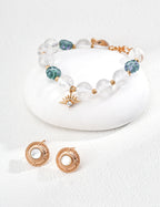 Clear Quartz Floral Glass Bracelet — 18K Gold Vermeil, clear quartz, blue glass flower bead | SENLORE