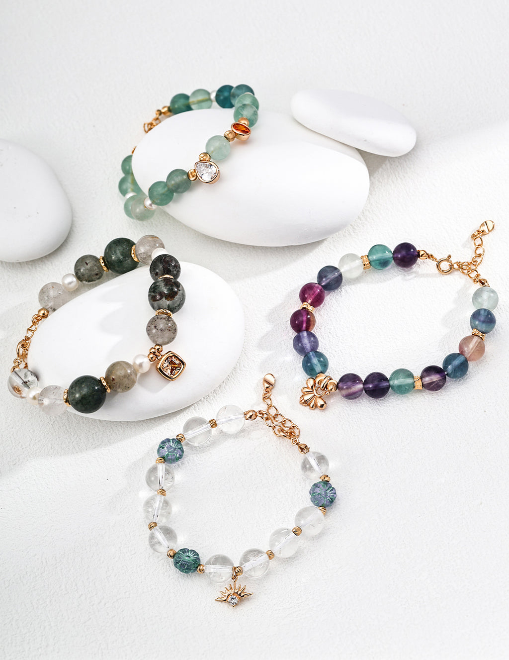 Clear Quartz Floral Glass Bracelet — 18K Gold Vermeil, clear quartz, blue glass flower bead | SENLORE