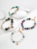 Clear Quartz Floral Glass Bracelet — 18K Gold Vermeil, clear quartz, blue glass flower bead | SENLORE