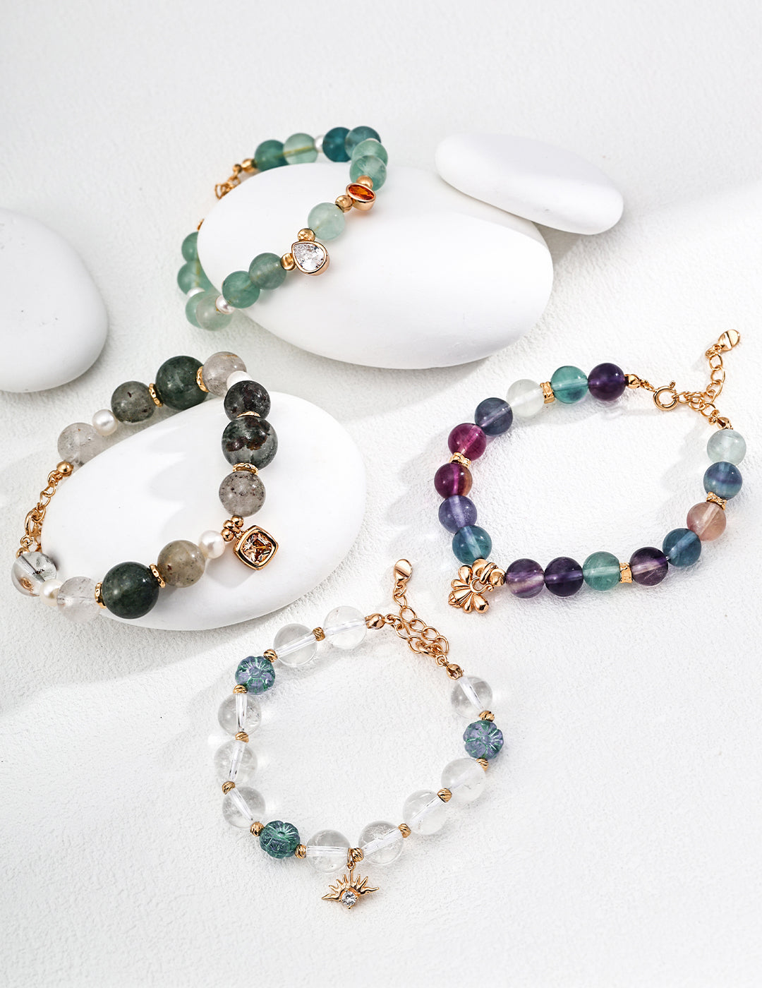 Clear Quartz Floral Glass Bracelet — 18K Gold Vermeil, clear quartz, blue glass flower bead | SENLORE