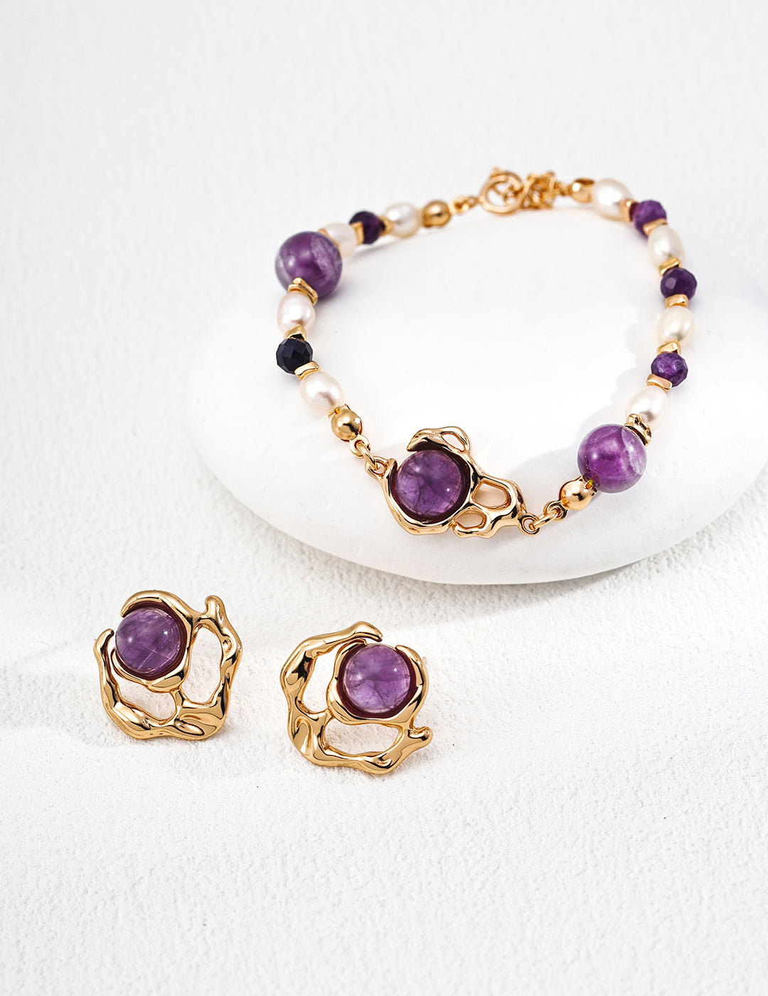Amethyst Pearl Bracelet — 18K Gold Vermeil, amethyst, agate, natural freshwater pearl | SENLORE