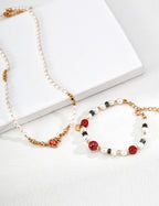 Agate Cinnabar Pearl Bracelet — 18K Gold Vermeil, cinnabar, agate, natural freshwater pearl | SENLORE
