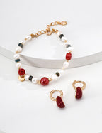Agate Cinnabar Pearl Bracelet — 18K Gold Vermeil, cinnabar, agate, natural freshwater pearl | SENLORE