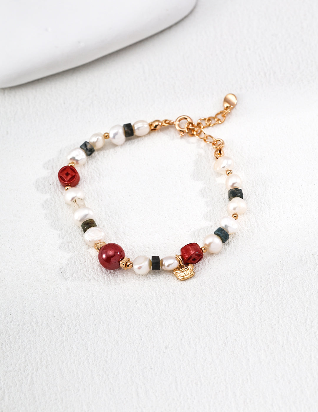 Agate Cinnabar Pearl Bracelet — 18K Gold Vermeil, cinnabar, agate, natural freshwater pearl | SENLORE
