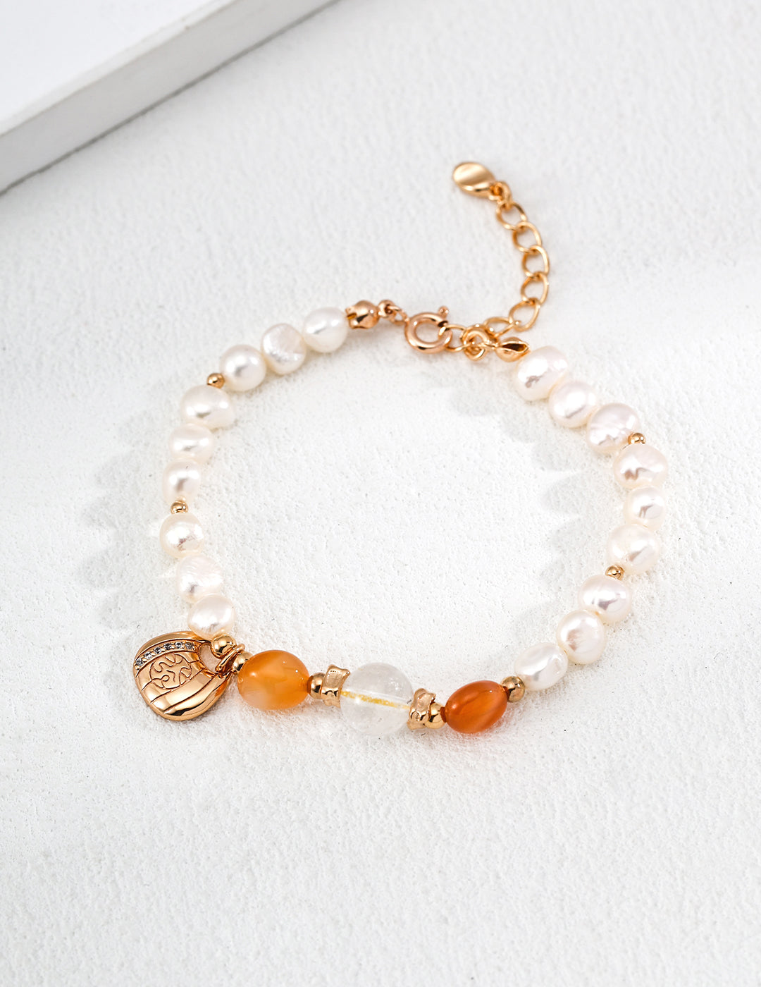 Money Pouch Pearl Crystal Bracelet — 18K Gold Vermeil, natural freshwater pearl, crystal, honey amber | SENLORE