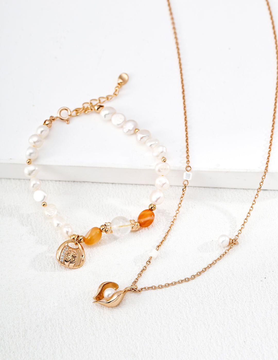 Money Pouch Pearl Crystal Bracelet — 18K Gold Vermeil, natural freshwater pearl, crystal, honey amber | SENLORE