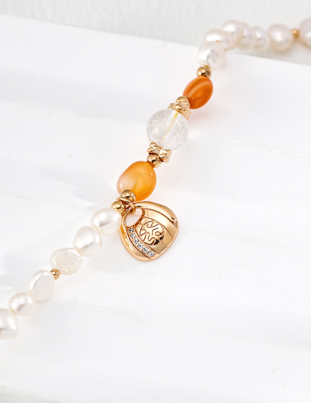 Money Pouch Pearl Crystal Bracelet — 18K Gold Vermeil, natural freshwater pearl, crystal, honey amber | SENLORE