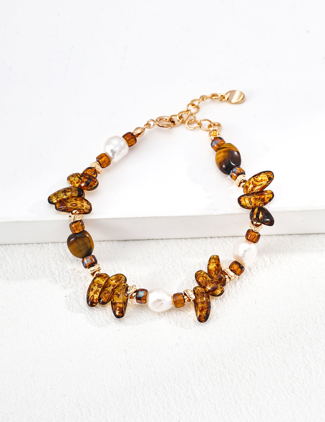 Pearl Czech Glass Tiger's Eye Bracelet — 18K Gold Vermeil, natural freshwater pearl, glass, tiger's eye | SENLORE