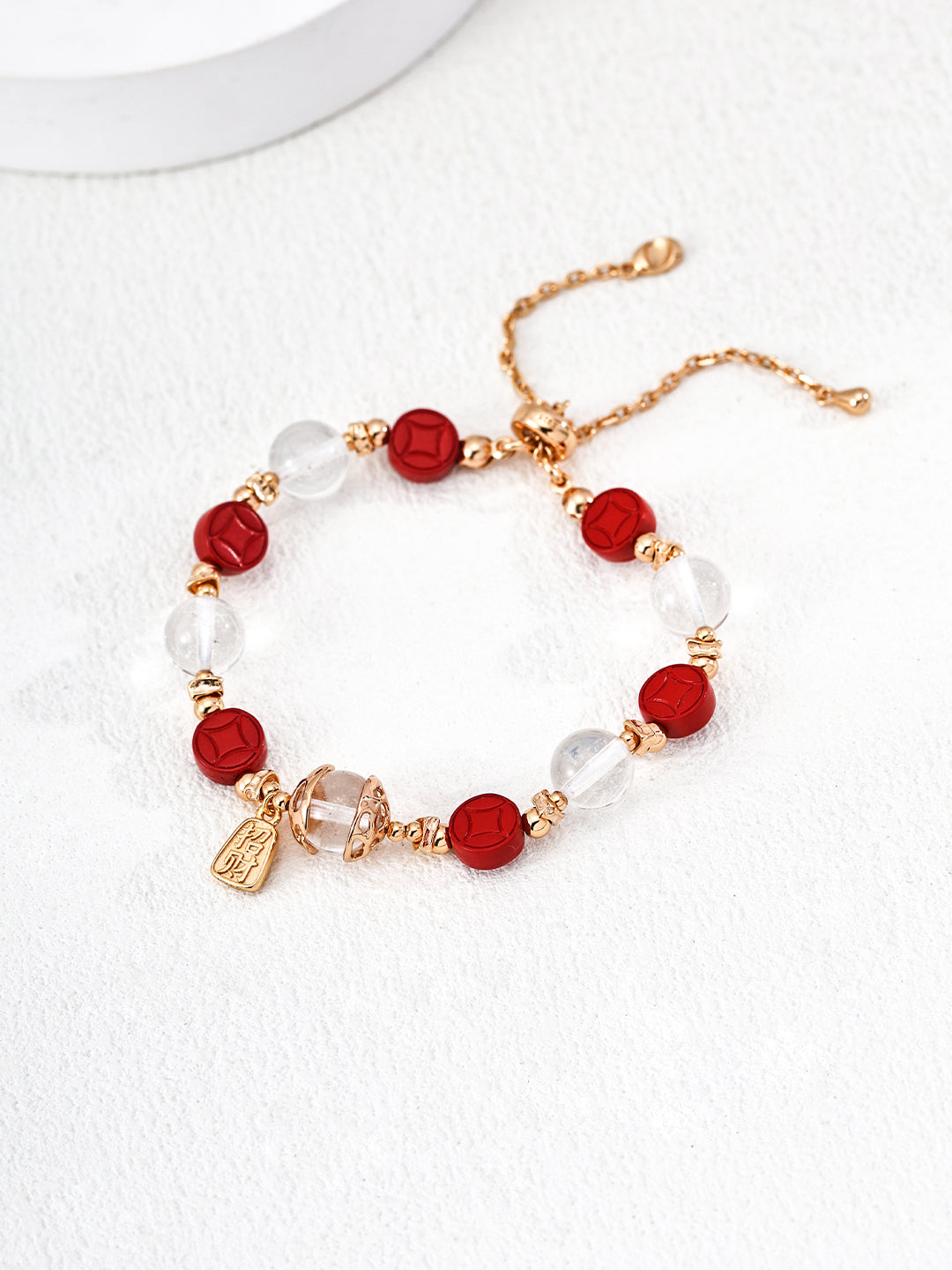 Clear Quartz Cinnabar Coin Bracelet — 18K Gold Vermeil, clear quartz, cinnabar | SENLORE