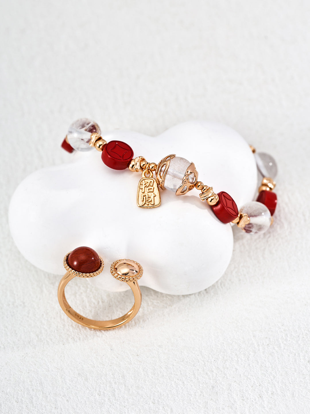Clear Quartz Cinnabar Coin Bracelet — 18K Gold Vermeil, clear quartz, cinnabar | SENLORE