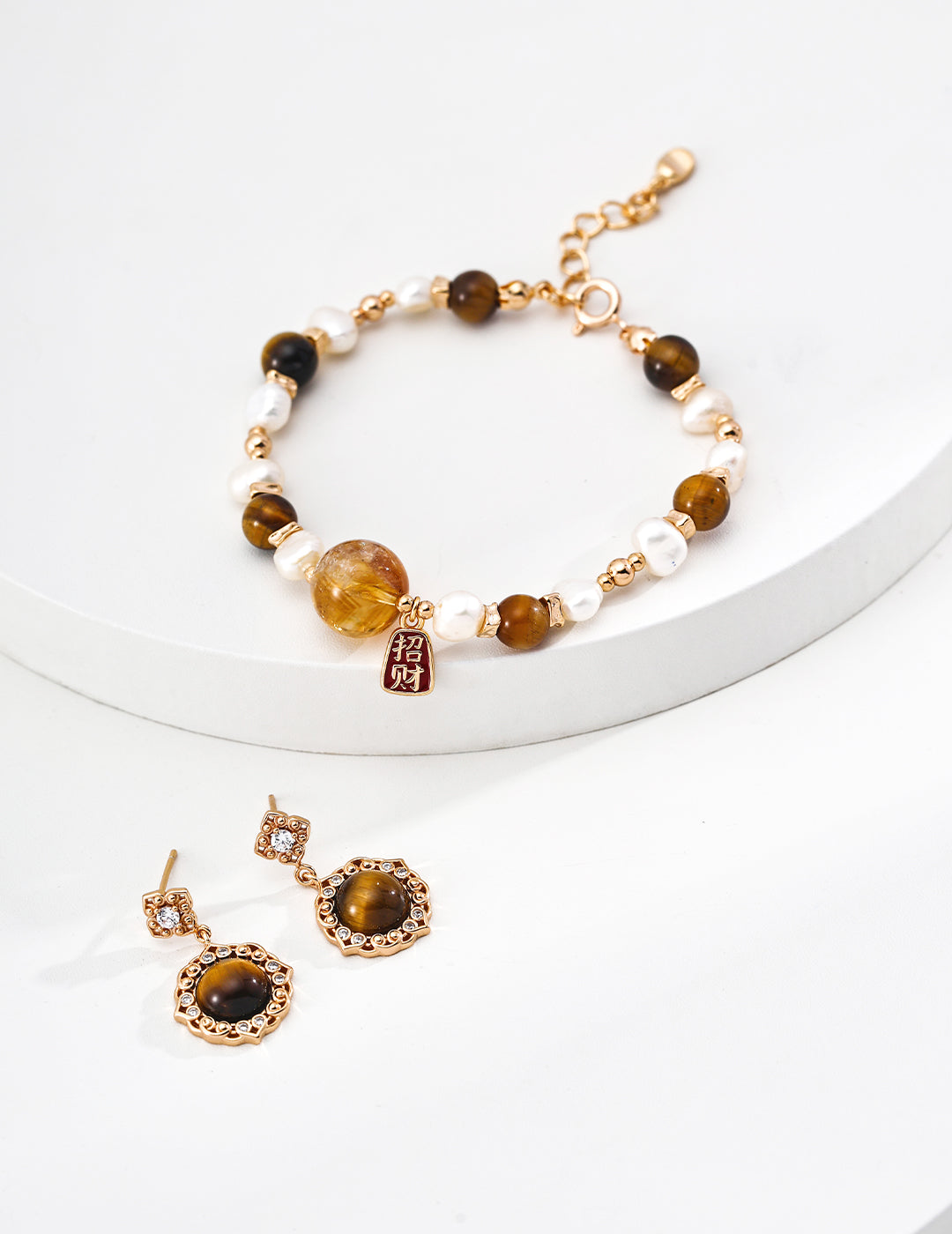 Tiger's Eye Pearl Crystal Bracelet — 18K Gold Vermeil, natural freshwater pearl, tiger's eye, citrine | SENLORE