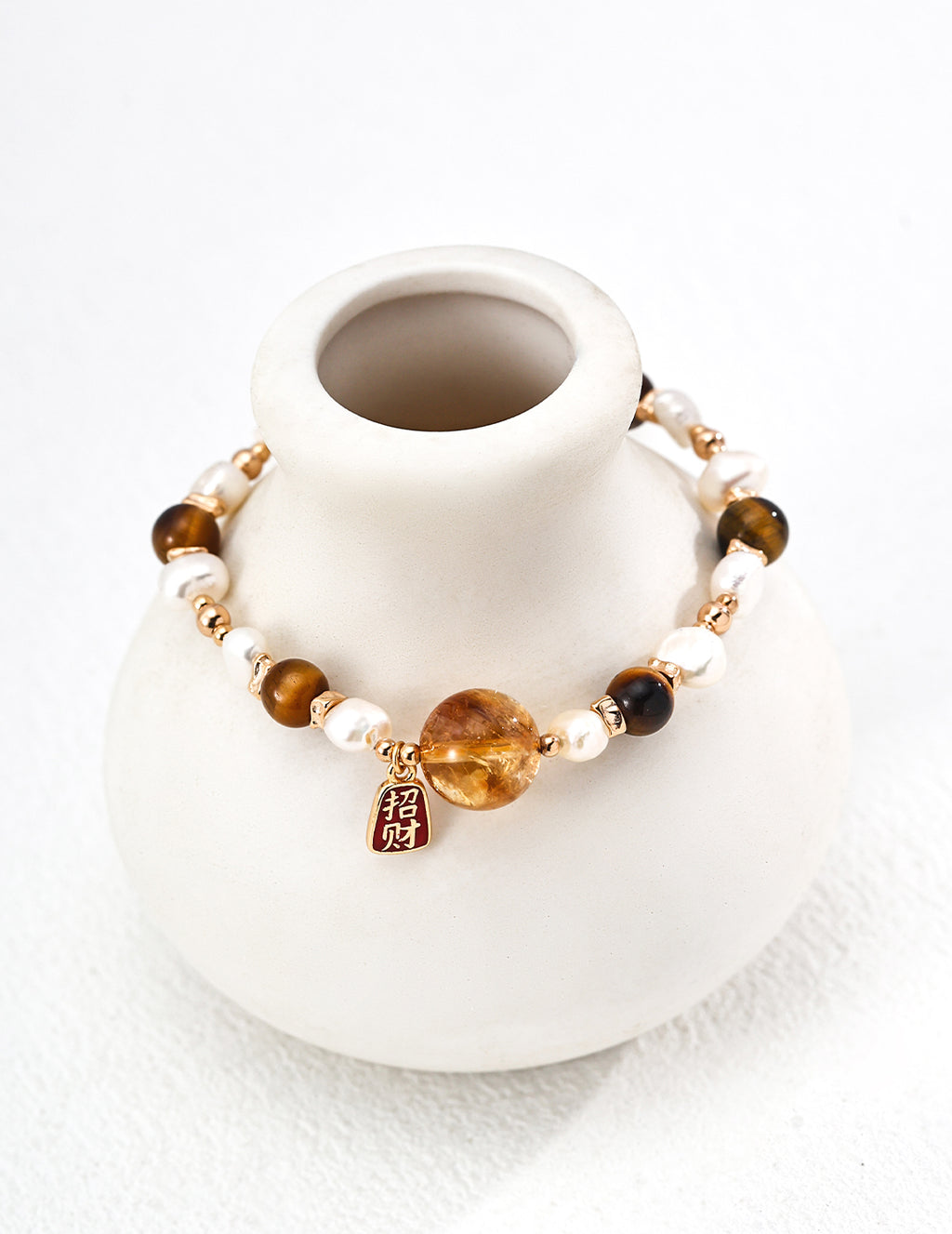 Tiger's Eye Pearl Crystal Bracelet — 18K Gold Vermeil, natural freshwater pearl, tiger's eye, citrine | SENLORE