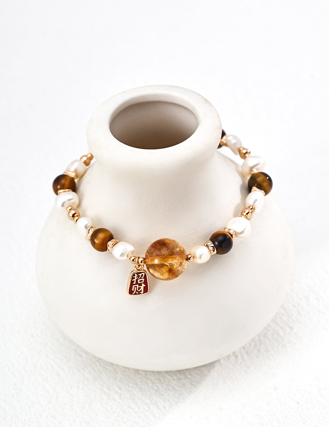 Tiger's Eye Pearl Crystal Bracelet — 18K Gold Vermeil, natural freshwater pearl, tiger's eye, citrine | SENLORE