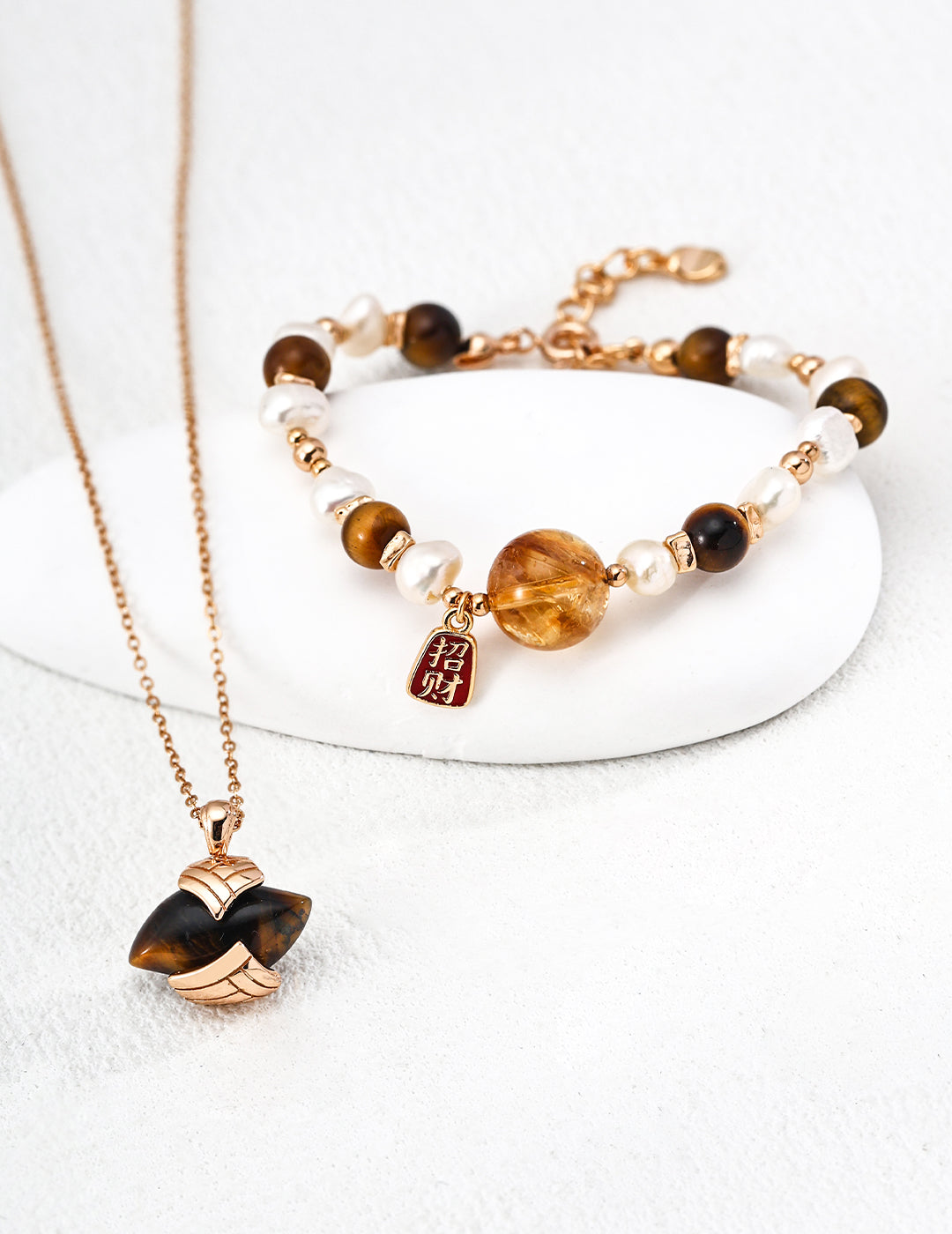 Tiger's Eye Pearl Crystal Bracelet — 18K Gold Vermeil, natural freshwater pearl, tiger's eye, citrine | SENLORE