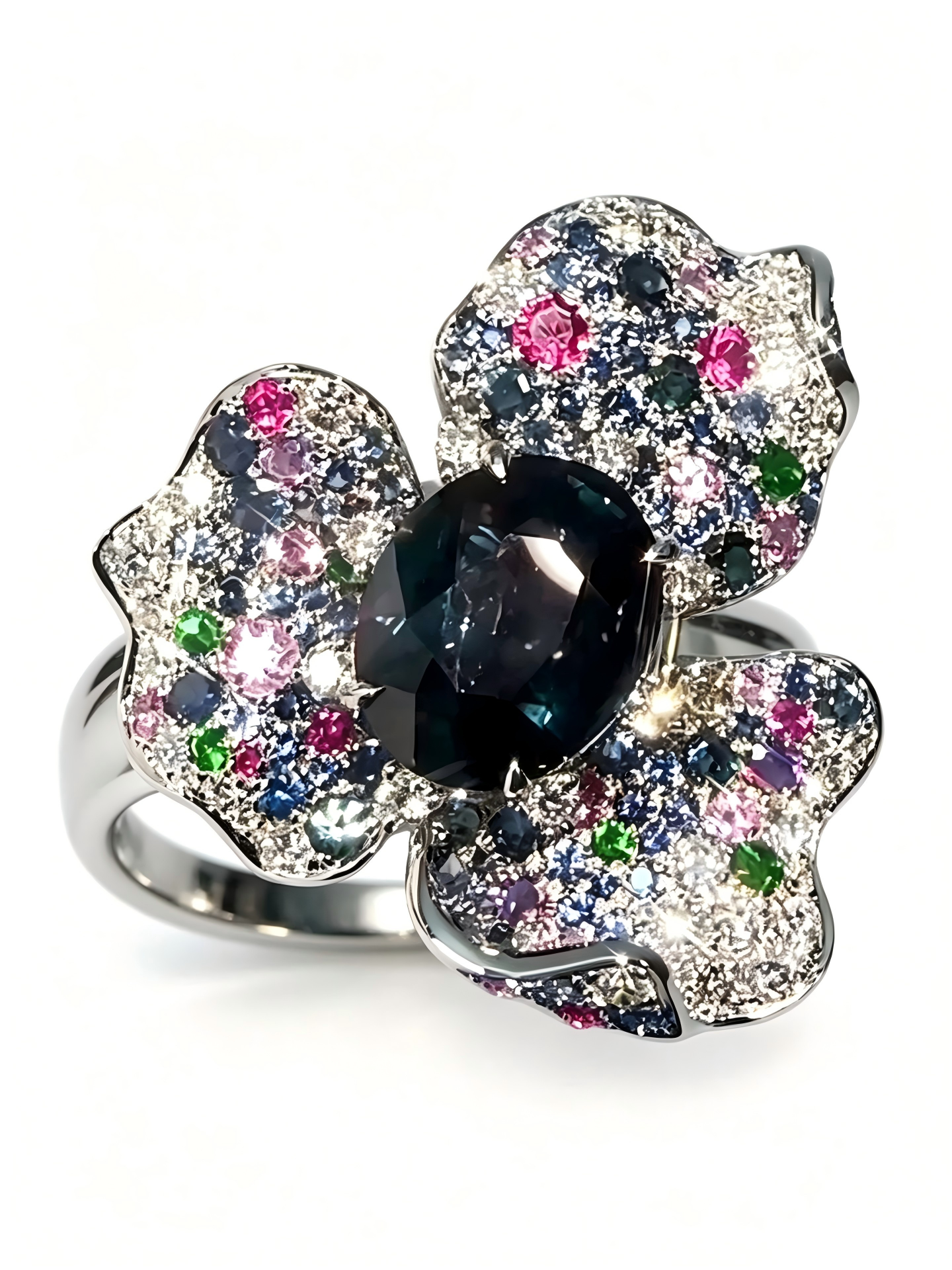 Midnight Bloom Ring — Multi-Gemstone Bespoke Commission