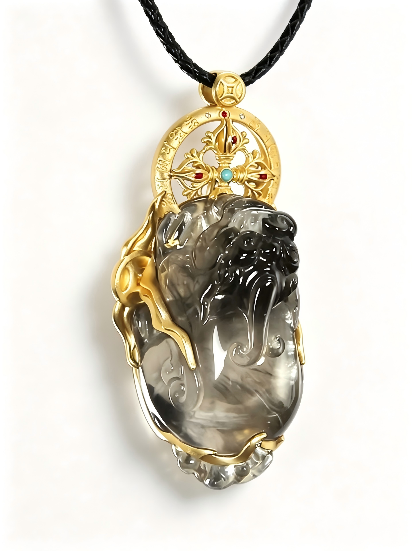 Hand-Carved Pixiu Crystal Pendant with 24K Gold Vajra Crown — Bespoke Commission