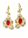 Ruby & Diamond Bloom Drop Earrings — 24K Gold Bespoke Commission