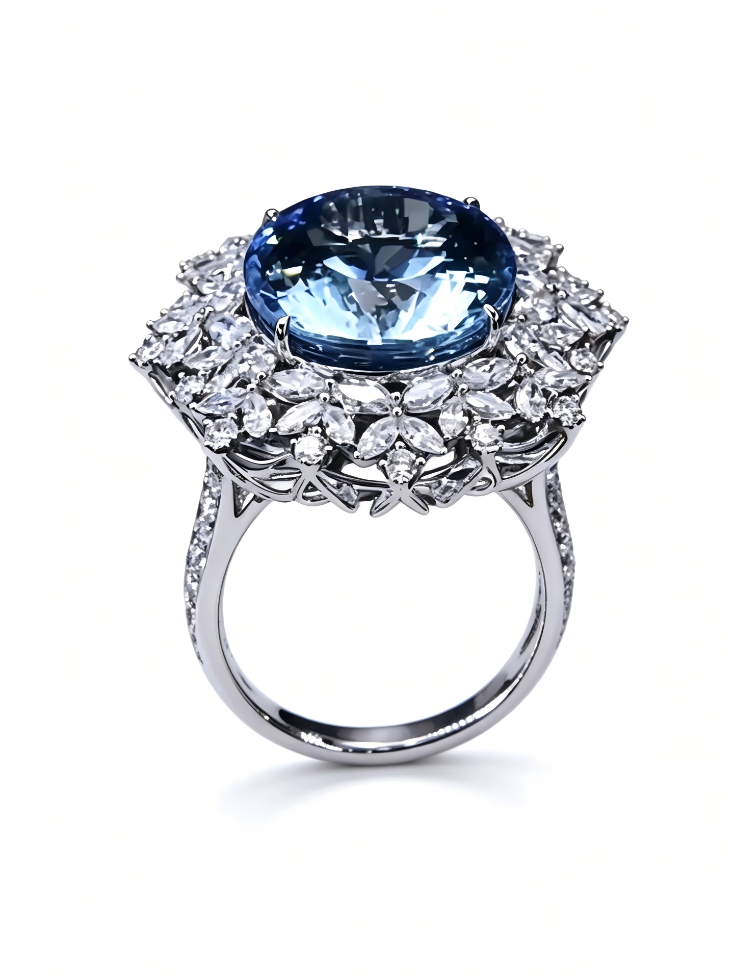 5ct Blue Sapphire & Diamond Halo Ring — Pt950 Platinum Bespoke Commission
